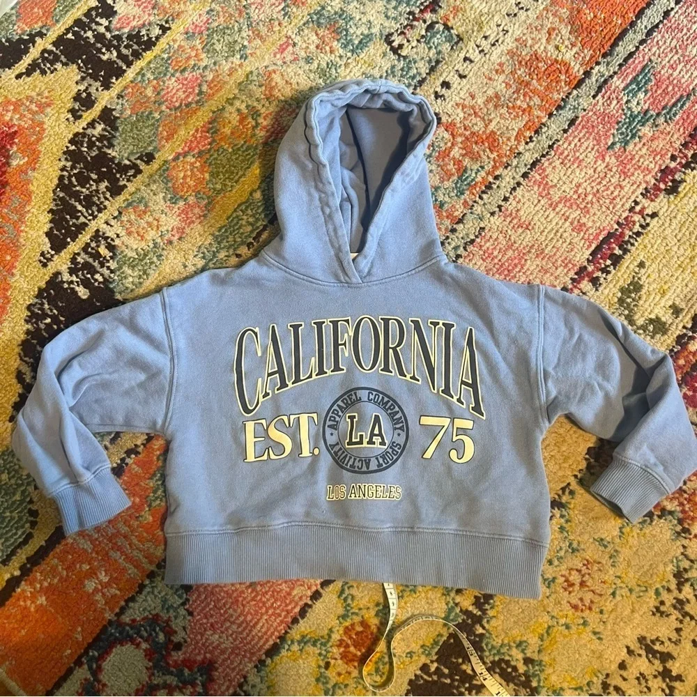 Zara Blue California Kids cropped Hoodie size 8-9